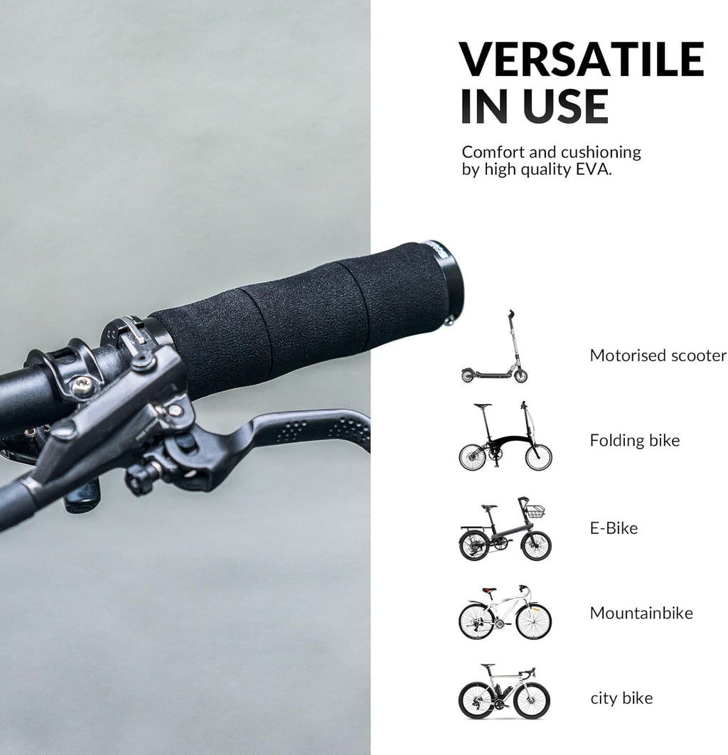 ROCKBROS manopla de bicicleta antideslizante de esponja EVA con diseño de bloqueo de aluminio, manopla para scooter y manopla para barra de dirección, manopla de bicicleta para MTB, bicicleta de carretera y trekking, e‑bike, 22 mm