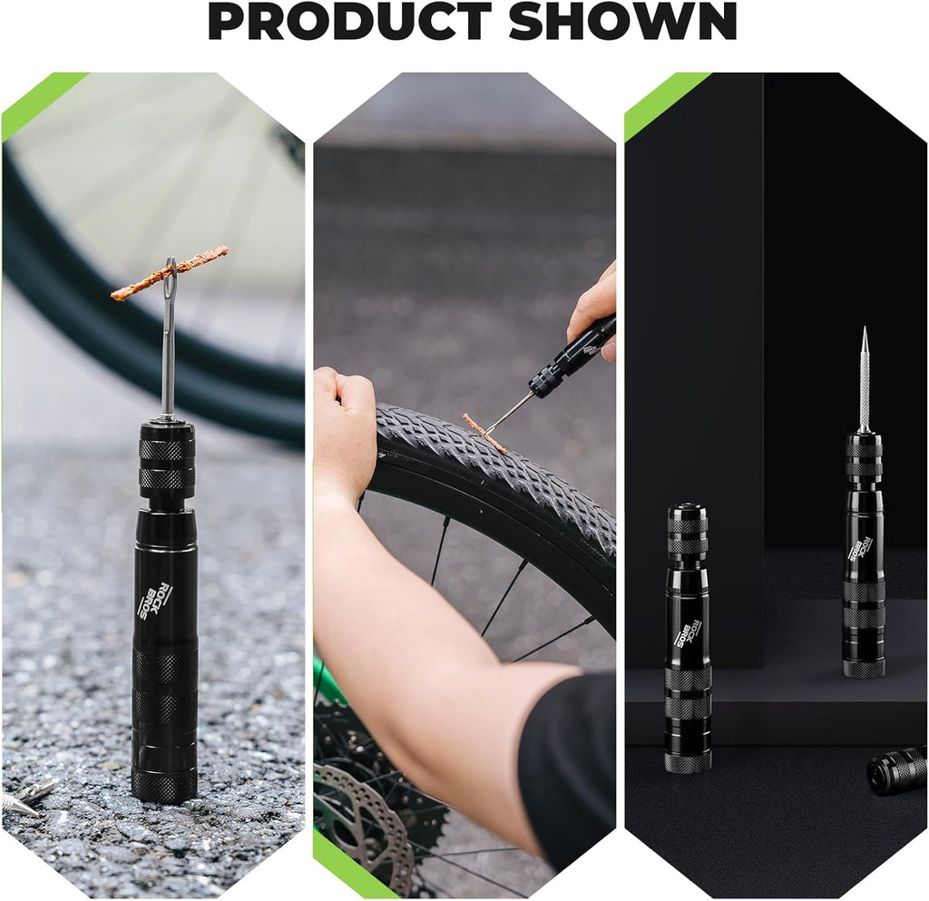 ROCKBROS kit de reparación de tubeless para neumáticos – set compacto con tapones de goma, carcasa de aluminio y empuñadura ergonómica, herramienta de reparación de neumáticos para bicicleta y motocicleta