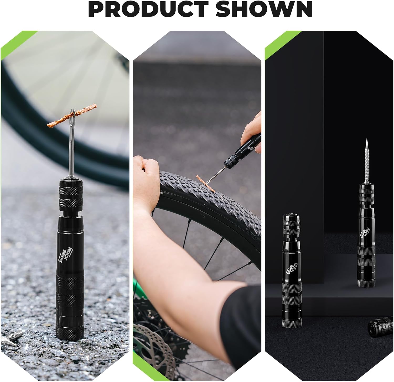 ROCKBROS kit de reparación de tubeless para neumáticos – set compacto con tapones de goma, carcasa de aluminio y empuñadura ergonómica, herramienta de reparación de neumáticos para bicicleta y motocicleta