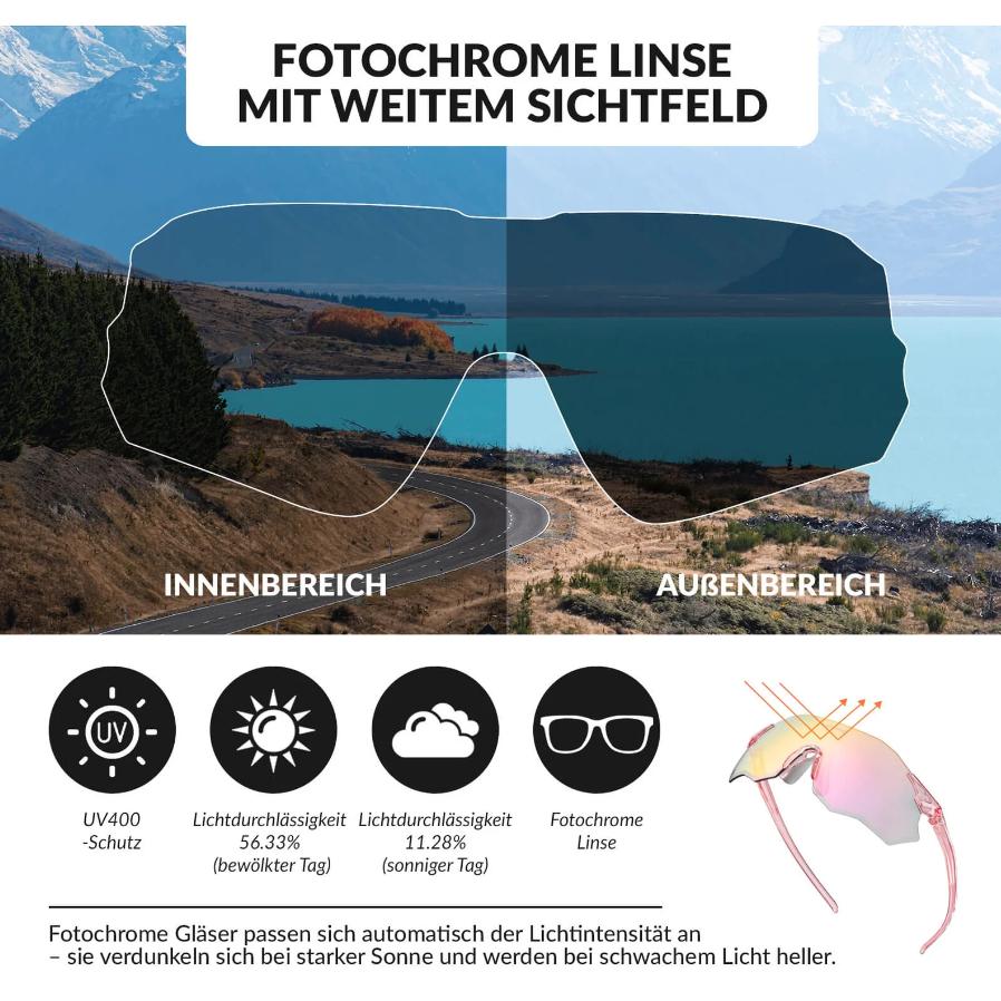 ROCKBROS Gafas de ciclismo Unisex Gafas de sol fotocromáticas Polarizadas Protección UV400 Sin montura Material TR90 22 g Bisagras de doble resorte Almohadillas de silicona antideslizantes Gafas de sol natural material Gafas deportivas