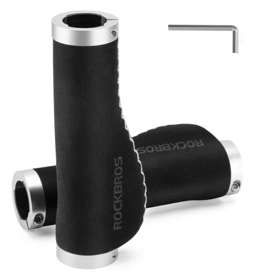 ROCKBROS empuñaduras de cuero MEGA COMODIDAD & protección del muñeco estilosas & ergonómicas empuñaduras de bicicleta para manillares de 22,2 mm MTB city bike e-bike universales para city, trekking & e-bike el tuning de bicicleta con efecto cuero