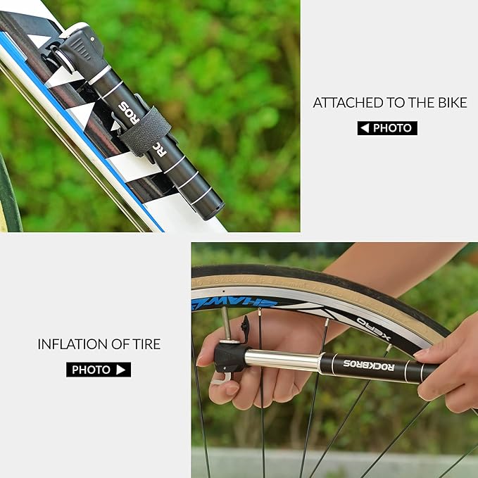 ROCKBROS mini bomba de aire para bicicleta, bomba de cuadro de aleación, 100 PSI, con válvulas (Presta y Schrader), para MTB, bicicleta de carretera y e‑bike, aprox. 17,5 cm