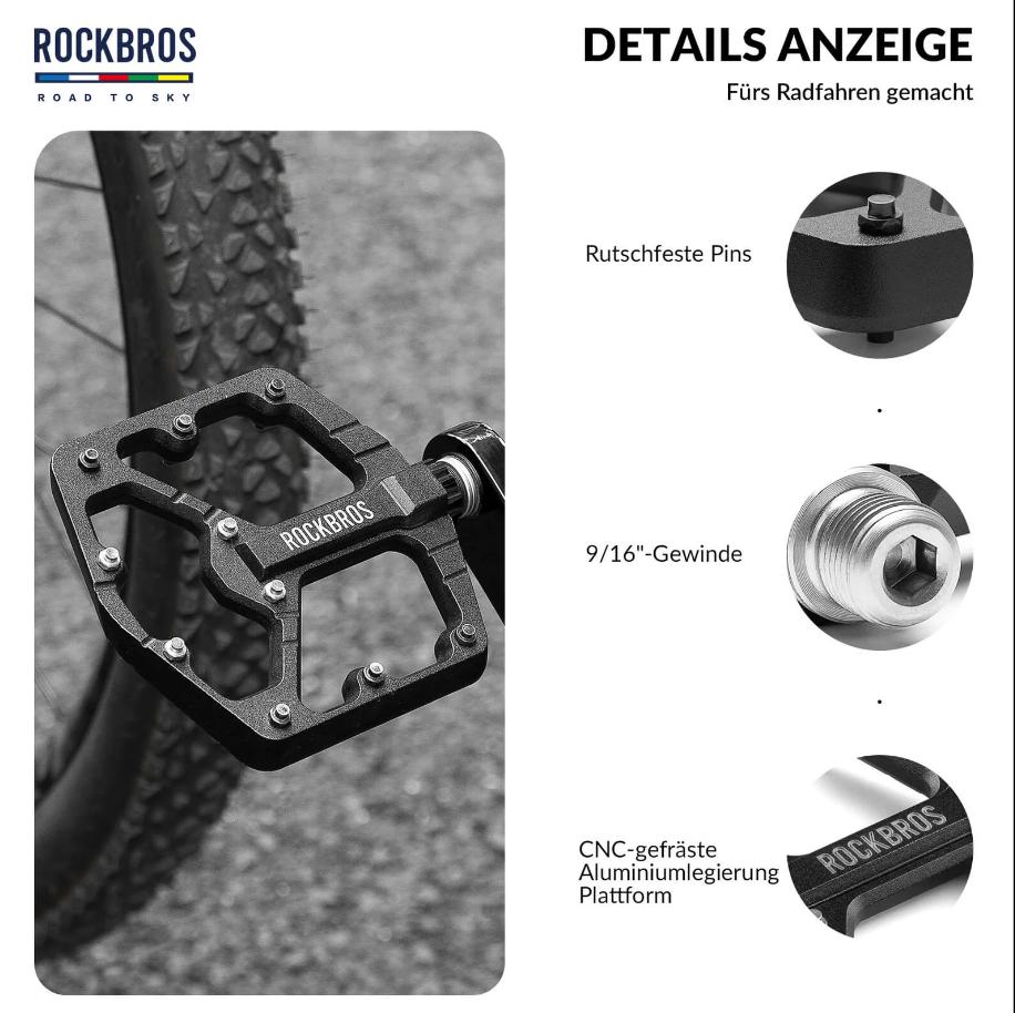 ROCKBROS ROAD TO SKY Pedal de bicicleta 9/16 inch CNC aleación de aluminio Antideslizante Sellado 13.6*11*0.8cm Agarre cómodo para bicicleta de montaña y bicicleta eléctrica