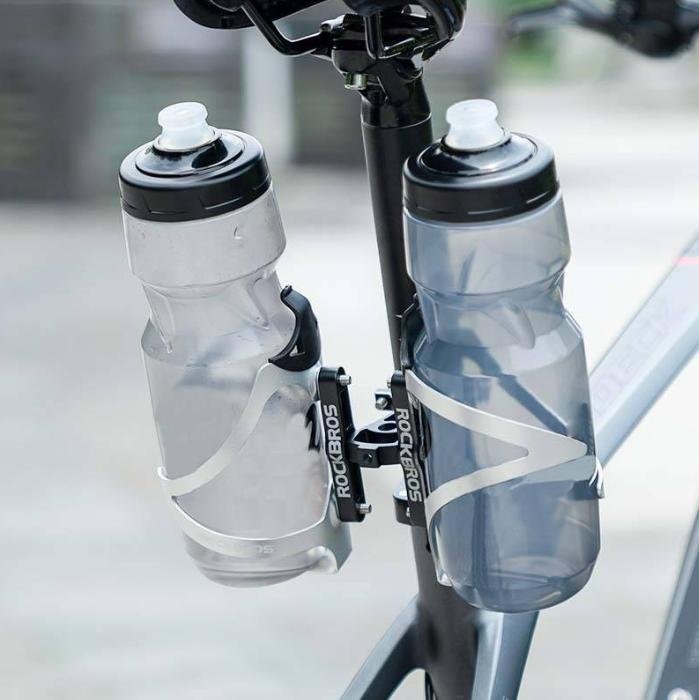 ROCKBROS soporte de botella universal para bicicleta, aleación de aluminio de alta calidad, giratorio a 90°, incluye almohadilla adaptador y goma, compatible con diámetros de 21–31,8 mm, adaptador para bicicleta y motocicleta