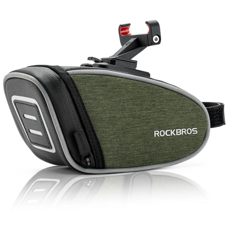 ROCKBROS Bolsa de Sillín Impermeable 2024 nuevo estilo 0.45L capacidad de almacenaje con cinta de fijación y franja reflectante para bicicletas de carretera