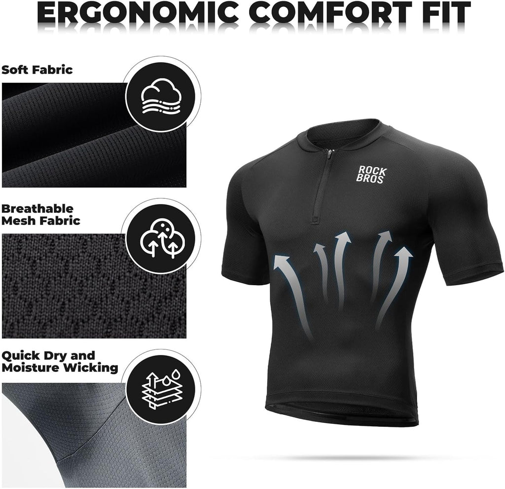 ROCKBROS Camiseta Ciclismo Hombre Manga Corta Camisetas de Ciclismo Maillot Ciclismo Bicicleta Carretera Transpirable Ropa de Ciclismo Secado Rápido para Bicicleta de Carretera Montaña Ciclismo