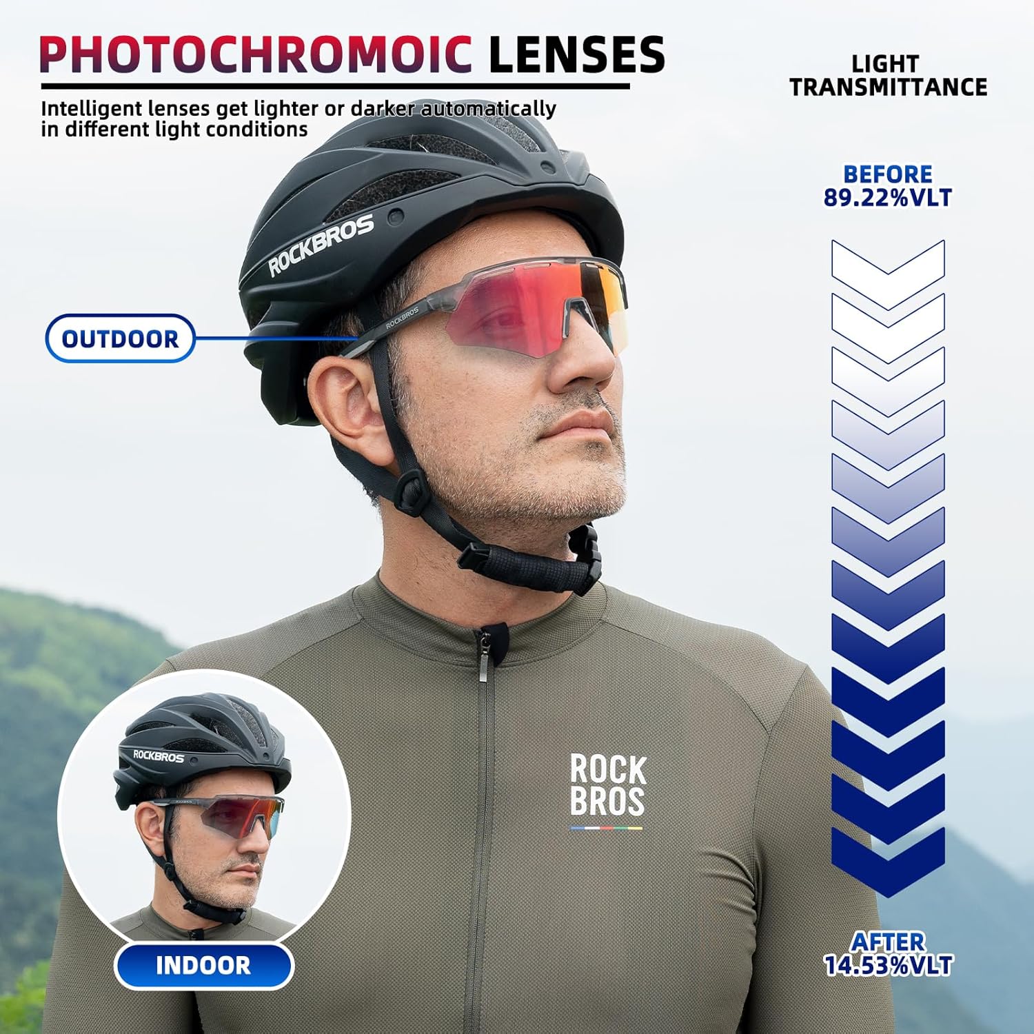 ROCKBROS Gafas de ciclismo Cambio de Color para Miopes Hombres Mujeres Corriendo al aire libre Deportes Bicicleta de carretera Gafas a prueba de viento