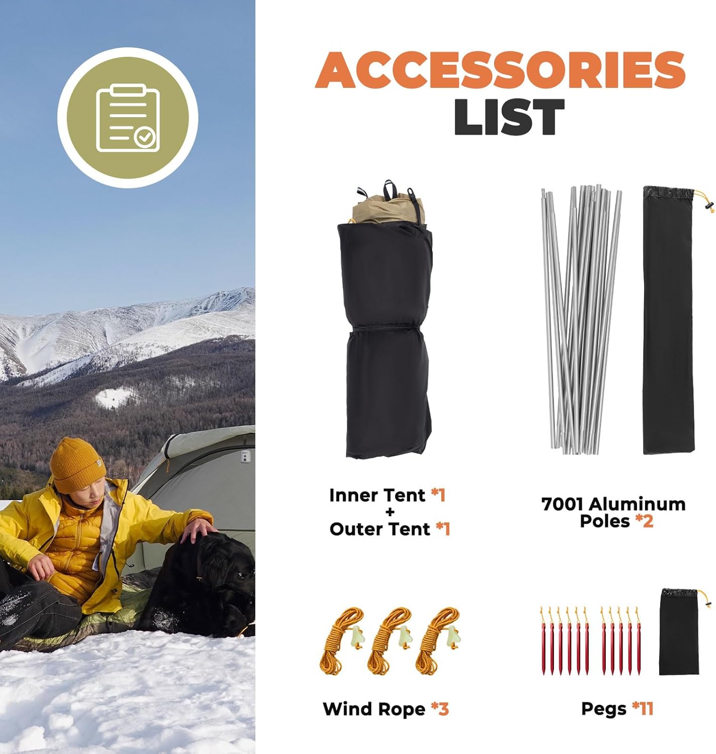 ROCKBROS Qunature tienda de campaña para 2 personas, impermeable & techo desmontable, estructura en X, ultraligera, para camping, senderismo y actividades al aire libre