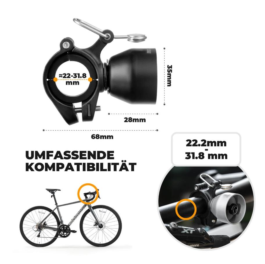 ROCKBROS campana de bicicleta mini 90 dB aleación de cobre universal compatible con manillares de 22,2 mm & 31,8 mm instalación rápida montaje antivibración bike bell