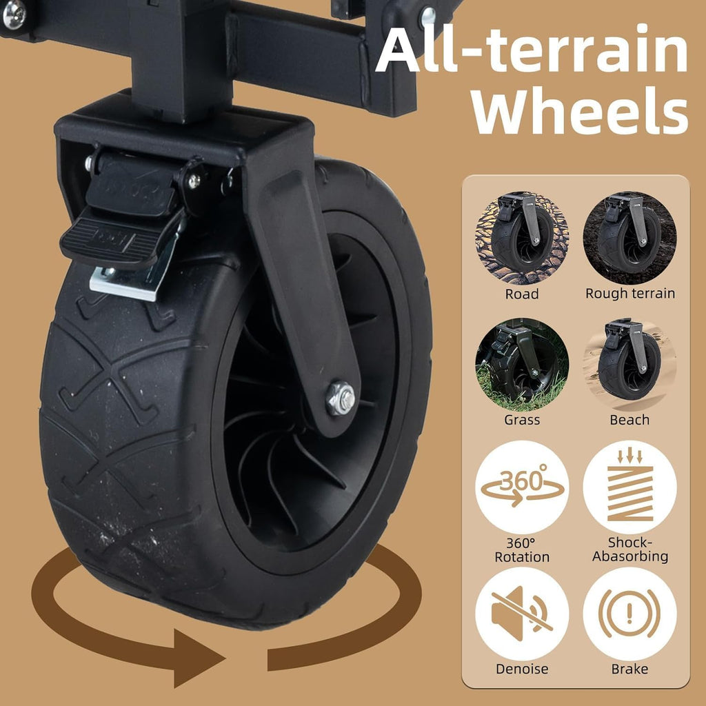 ROCKBROS Qunature carro plegable con capacidad de carga de 150 kg, capacidad de 150 L, carro de compras multiusos resistente para playa, compras, picnic, negro/marrón