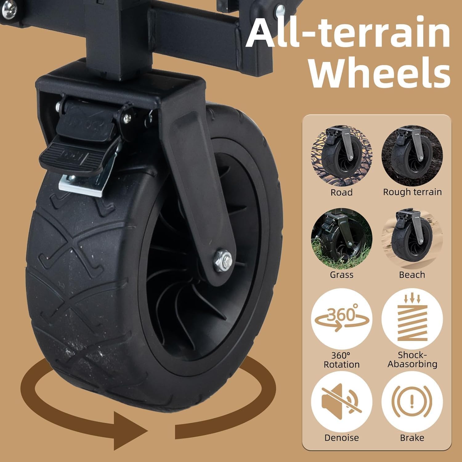 ROCKBROS Qunature carro plegable con capacidad de carga de 150 kg, capacidad de 150 L, carro de compras multiusos resistente para playa, compras, picnic, negro/marrón