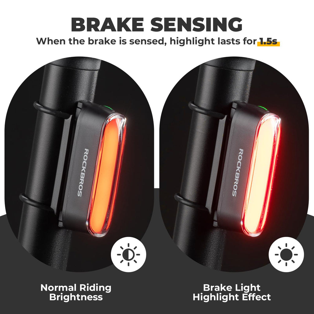 ROCKBROS Luz Trasera Inteligente para Bicicleta con Sensor de Luz Detección de Freno Resistente al Agua Recargable USB 7 Modos de Iluminación Magnética y Impermeable