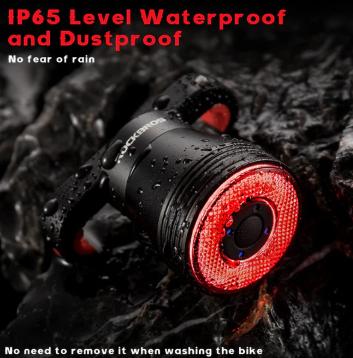 ROCKBROS Luz Trasera Inteligente Q5 IPX6 Resistente al Agua con 4 Modos de Iluminación y Carga USB Recargable para Bicicleta Seguridad Nocturna