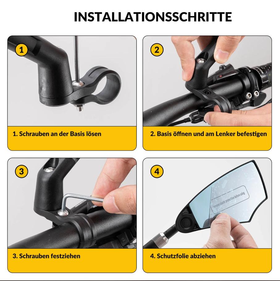 Espejo de bicicleta ROCKBROS, espejo retrovisor giratorio 360°, plegable para manillar (20–23 mm), visión HD, seguridad, diseño anti deslumbramiento, resistente a explosiones, material PA, diseño anti deslumbramiento para viajes nocturnos