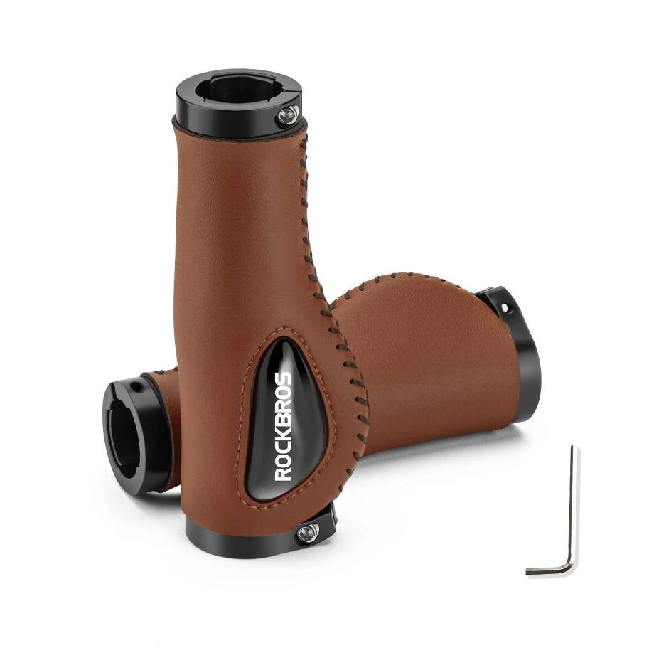 ROCKBROS empuñaduras de cuero MEGA COMODIDAD & protección del muñeco estilosas & ergonómicas empuñaduras de bicicleta para manillares de 22,2 mm MTB city bike e-bike universales para city, trekking & e-bike el tuning de bicicleta con efecto cuero
