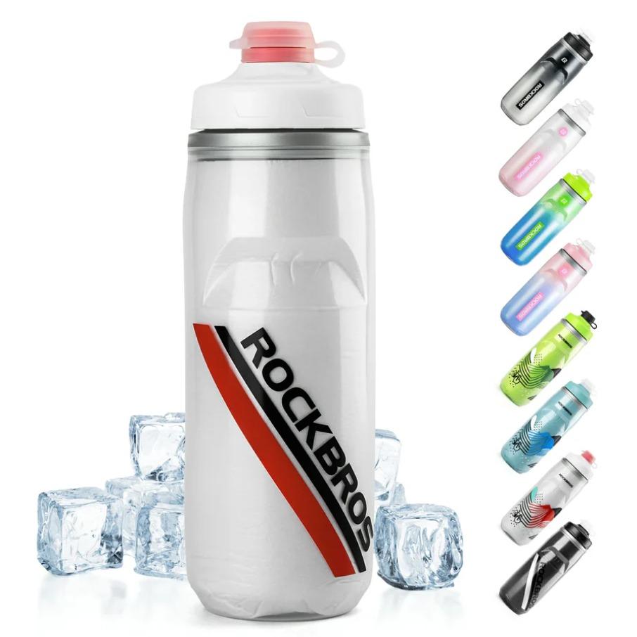 ROCKBROS botella de agua para bicicleta 620 ml, botella deportiva con función de enfriamiento durante 5 horas, sin BPA y a prueba de fugas, ideal para viajes en bicicleta y desplazamientos por negocios