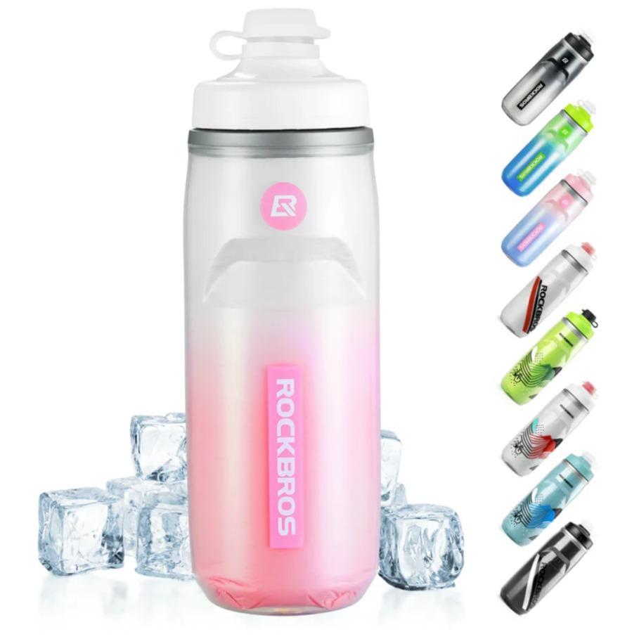 ROCKBROS botella de agua para bicicleta 620 ml, botella deportiva con función de enfriamiento durante 5 horas, sin BPA y a prueba de fugas, ideal para viajes en bicicleta y desplazamientos por negocios