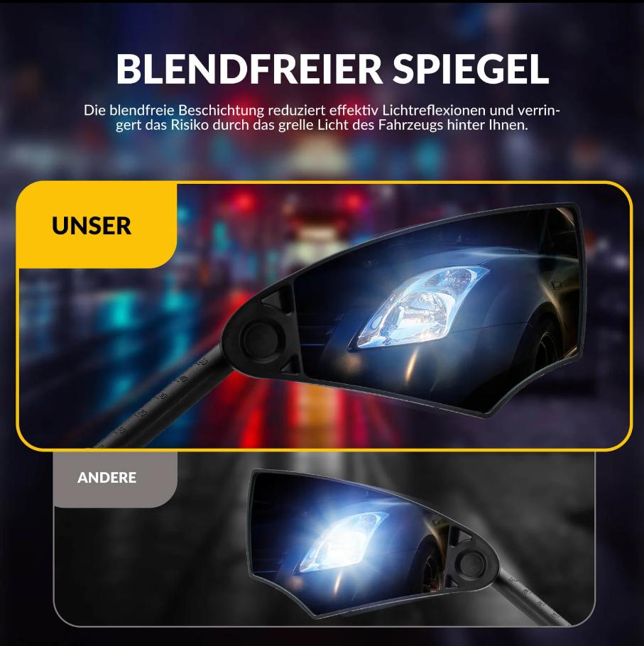 Espejo de bicicleta ROCKBROS, espejo retrovisor giratorio 360°, plegable para manillar (20–23 mm), visión HD, seguridad, diseño anti deslumbramiento, resistente a explosiones, material PA, diseño anti deslumbramiento para viajes nocturnos