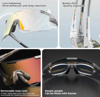 ROCKBROS Road-to-Sky BOUNDLESS Gafas de Ciclismo Fotocromáticas – Cristales & Varillas Intercambiables, TAC Polarizadas & Revestimiento REVO, Protección UV400, Ultraligeras 25g Montura TR, Ergonómicas, Ideales para Ciclismo, Correr, Senderismo & Exterior
