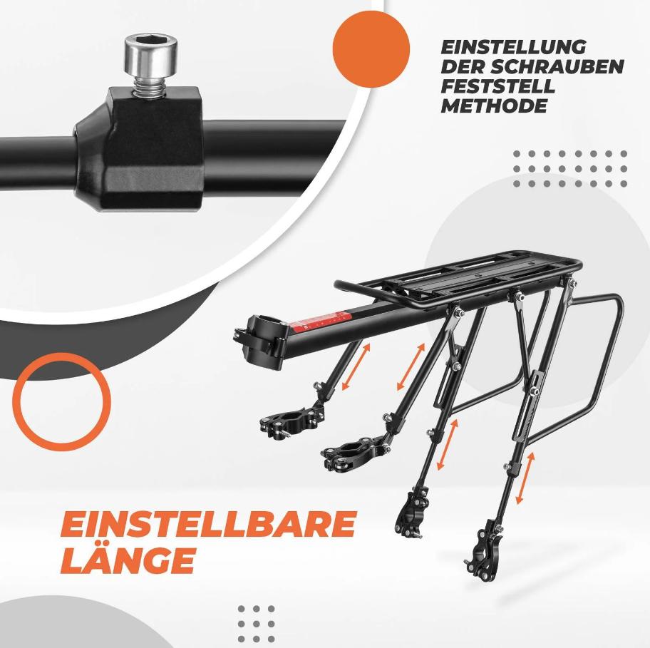 ROCKBROS portapaciente de bicicleta ajustable con cierre rápido y reflector, aleación de aluminio, diámetro de 10,37 mm, capacidad de carga de 75 kg, práctico y rápido para bicicletas de 24–29 inch