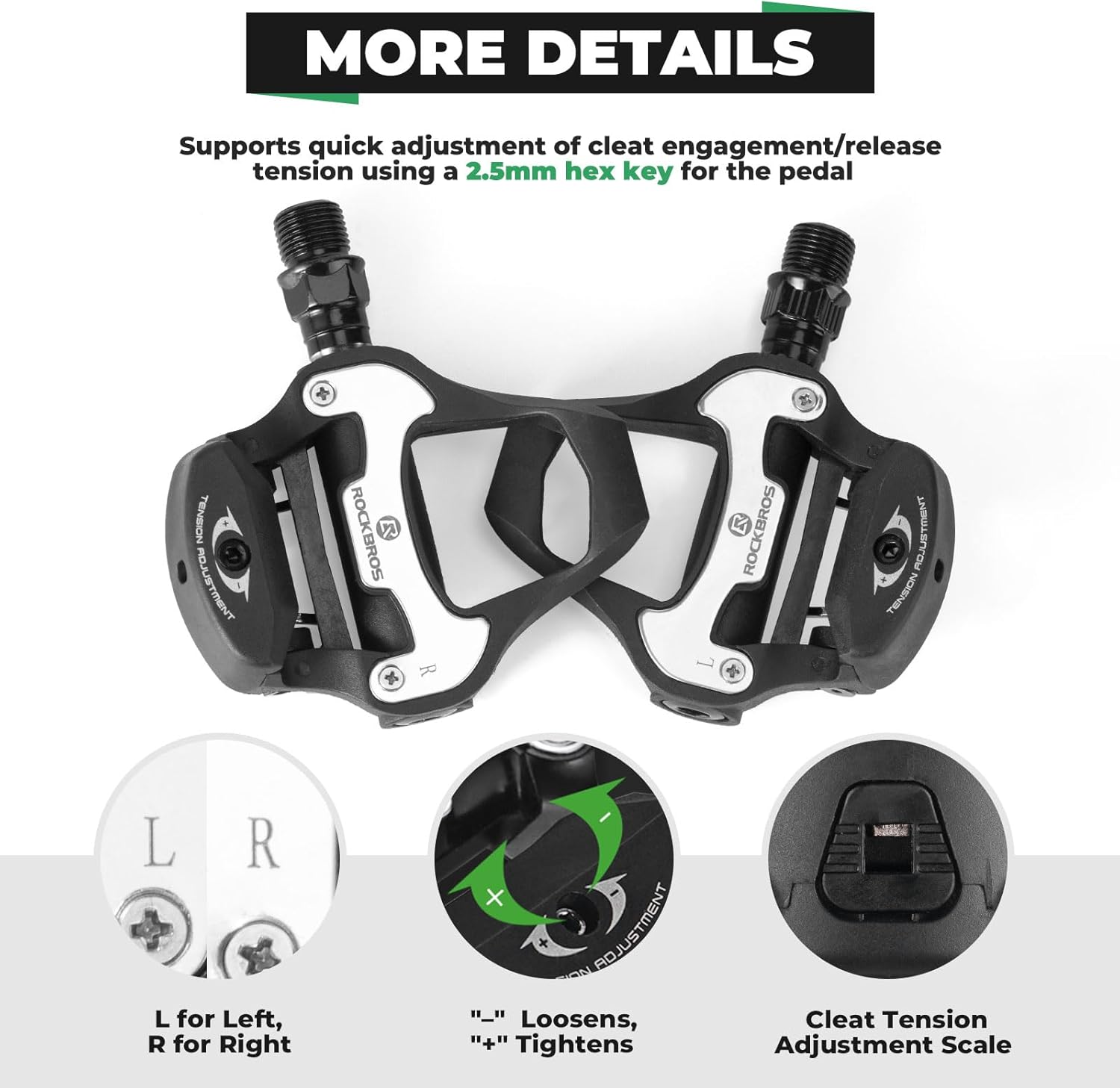 ROCKBROS pedales de carretera compatibles con sistema Look KEO, pedales de clic con tacos a 4.5°, plataforma de pedal de plástico de construcción ligera, tensión ajustable, eje de CrMo, para carretera & competición
