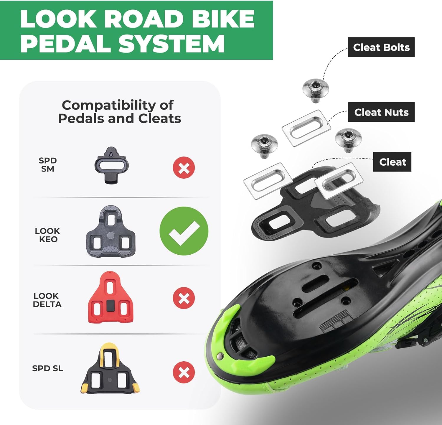 ROCKBROS pedales de carretera compatibles con sistema Look KEO, pedales de clic con tacos a 4.5°, plataforma de pedal de plástico de construcción ligera, tensión ajustable, eje de CrMo, para carretera & competición
