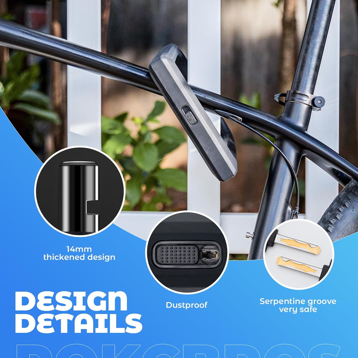 LOCKBROS candado de bicicleta de alta seguridad, candado de cadena de bucle de 14 mm con llave, para e‑bike, bicicleta de carretera y bicicleta de montaña, también apto para motocicleta