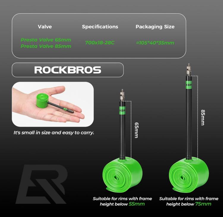 ROCKBROS Neumático de Bicicleta Ultraligero 26g 700C TPU a Prueba de Pinchazos para Ruedas de 18-28C Ligero y de Baja Fricción Compatible con Válvulas de 65mm y 85mm de Largo