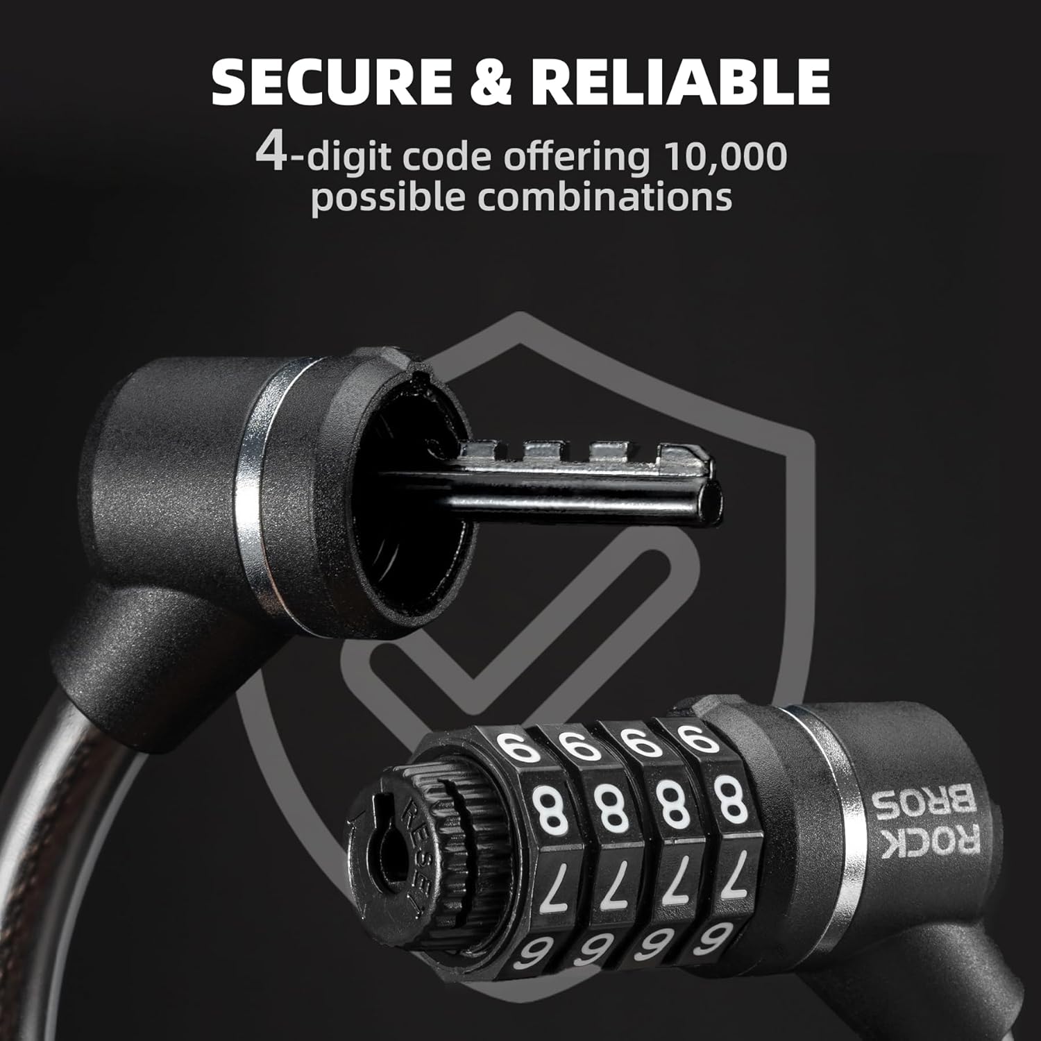 Cierro de bicicleta ROCKBROS con código numérico, cierre de cuerda de acero de 11,62 mm de grosor, ligero y compacto, candado de combinación de 4 dígitos para bicicleta de carretera, patinete, monopatín, e‑bike, gravel y motocicleta