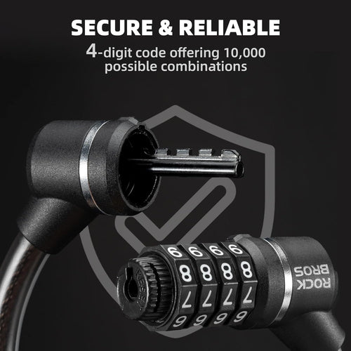 Cierro de bicicleta ROCKBROS con código numérico, cierre de cuerda de acero de 11,62 mm de grosor, ligero y compacto, candado de combinación de 4 dígitos para bicicleta de carretera, patinete, monopatín, e‑bike, gravel y motocicleta