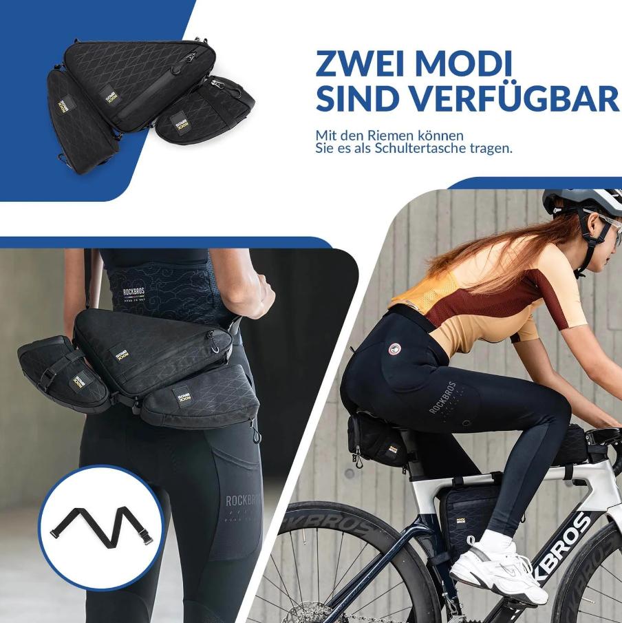 ROCKBROS Bolsa de Bicicleta Set Bolsa de Marco*2+Bolsa de Sillín*1 1.2L con Correa de Hombro Ajustable Multifuncional＆Ligero Instalado de Poliéster de Alta Densidad