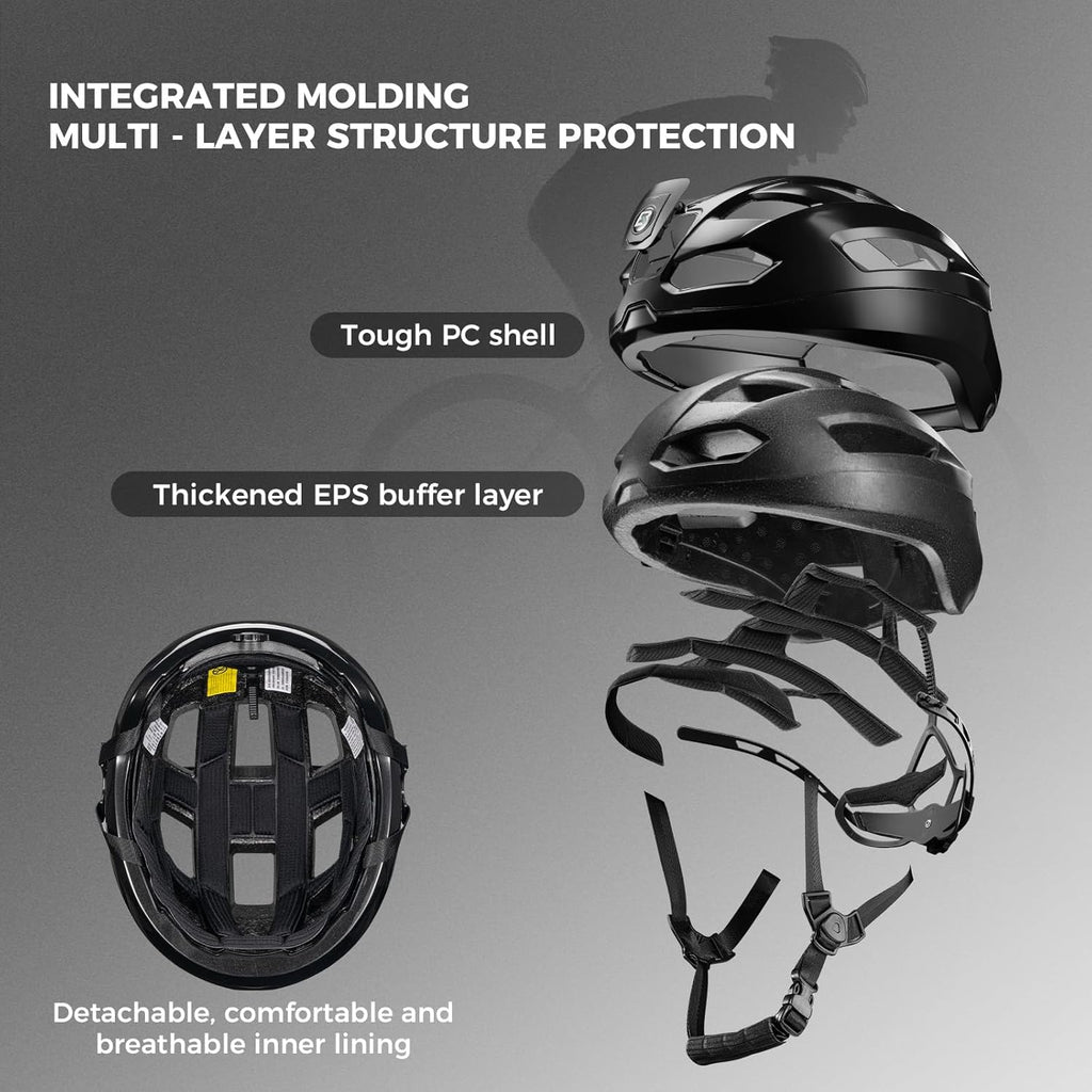 Casco de bicicleta ROCKBROS con luz trasera LED y control remoto – casco para MTB, bicicleta de carretera y e‑bike para mujeres y hombres, casco de seguridad