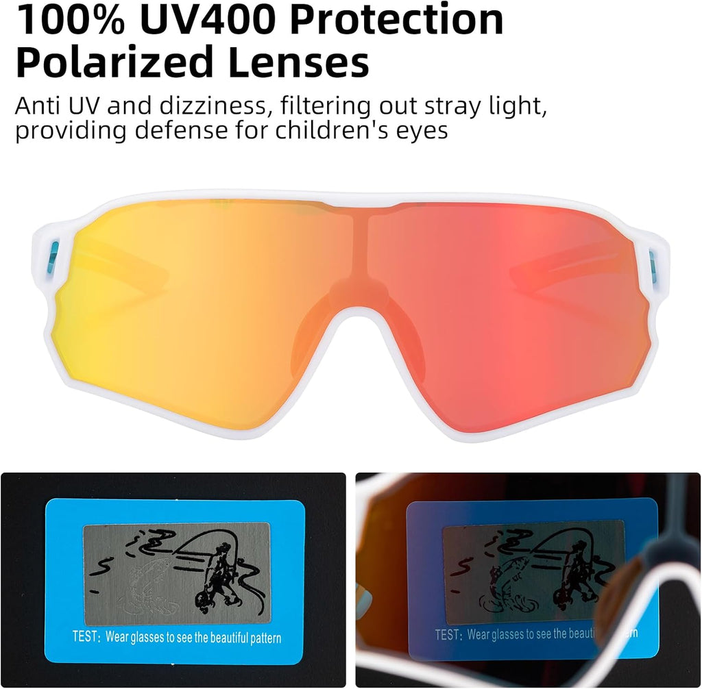ROCKBROS Gafas de ciclismo para niños Protección UV400 Gafas de sol polarizadas Hechas de material TR90 para una visión óptima y comodidad de uso Visión sin deslumbramiento Diseño ligero y portátil Adecuado para ciclismo y varias actividades al aire libre
