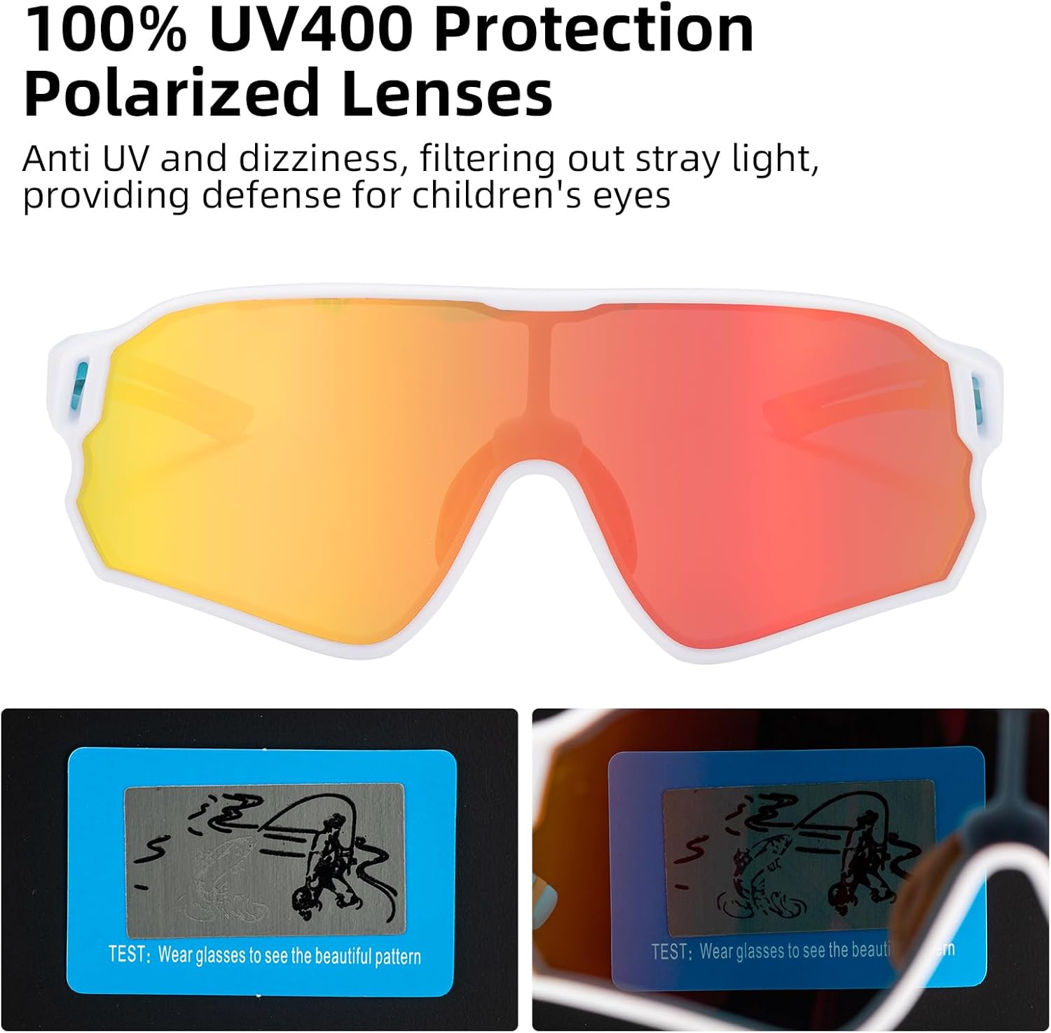 ROCKBROS Gafas de ciclismo para niños Protección UV400 Gafas de sol polarizadas Hechas de material TR90 para una visión óptima y comodidad de uso Visión sin deslumbramiento Diseño ligero y portátil Adecuado para ciclismo y varias actividades al aire libre