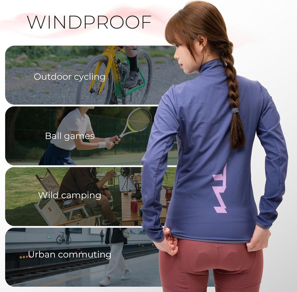 JACKA DE BICICLETA ROCKBROS TVI para mujer, transpirable y cortavientos, con cremallera YKK y detalles reflectantes, para correr, ir al trabajo en bicicleta, senderismo, camping y deportes al aire libre