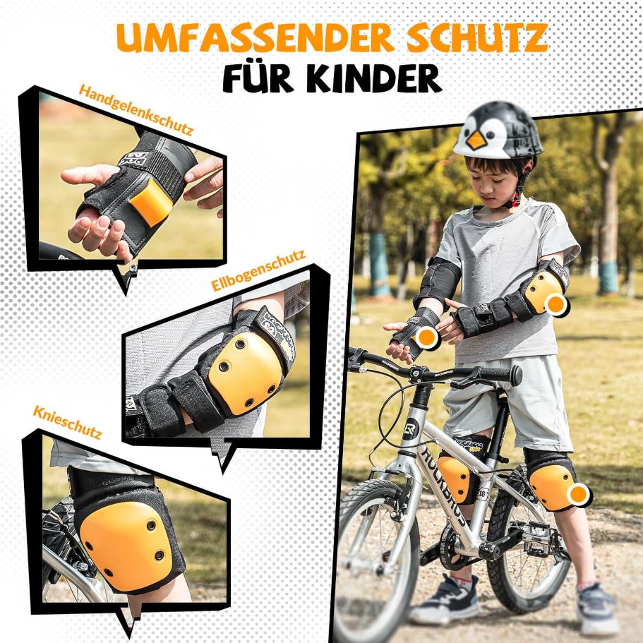 Rodilleras ROCKBROS para niños, set de almohadillas cómodas 6 en 1, protectores para ciclismo y deportes