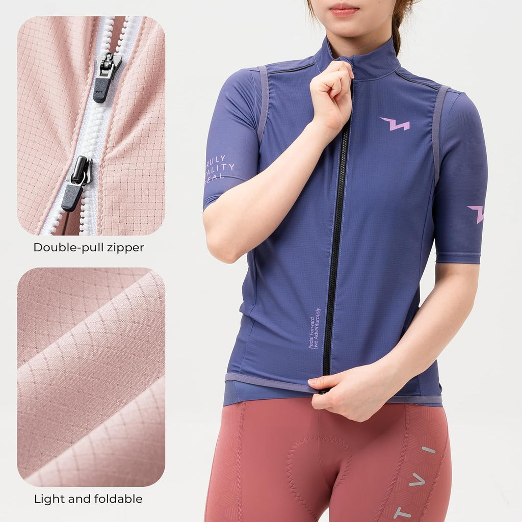 ROCKBROS chaleco de ciclismo para mujer cortavientos, ultraligero y transpirable, ajuste entallado con elementos reflectantes, cremallera bidireccional YKK para máxima libertad de movimiento