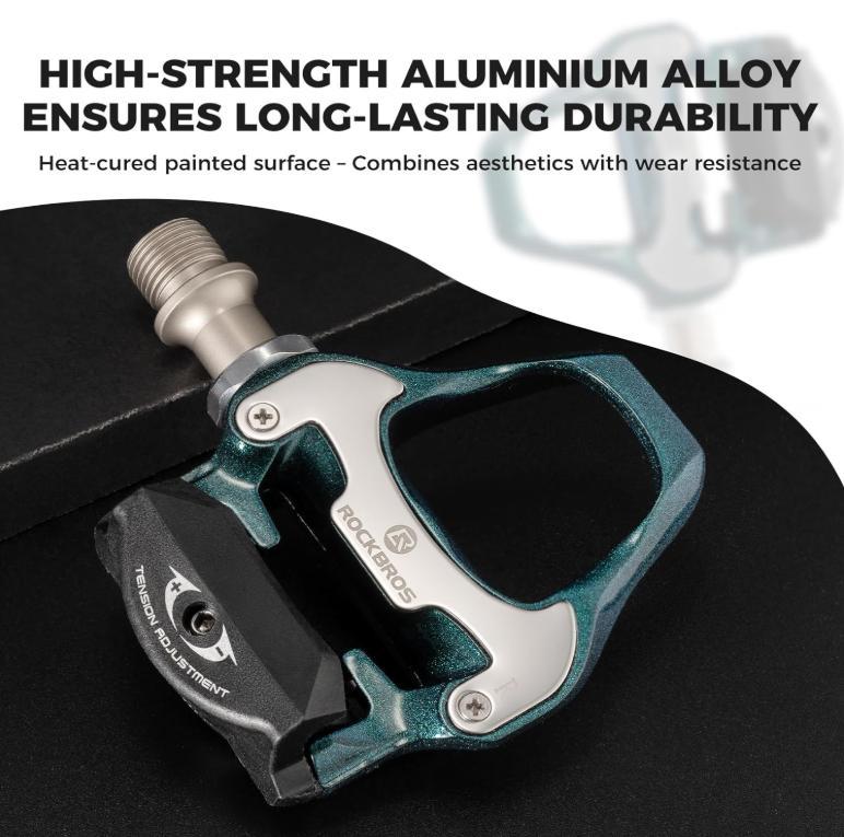 ROCKBROS Tacos de Pedal SPD, Pedal de Bicicleta de Carretera de Aleación de Aluminio con Tensión Ajustable, Rodamientos Sellados, Eje de CrMo, Incluye Clips, Duradero, Antideslizante, para Carretera y Entrenamiento