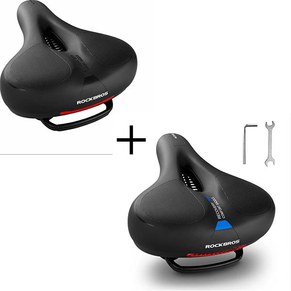 ROCKBROS sillín de espuma viscoelástica anti dolor para bicicleta, 26 x 22 cm, cuero PU impermeable y espuma viscoelástica transpirable y antideslizante, máximo confort para MTB, bicicleta de carretera y e‑bike, diseño reflectante