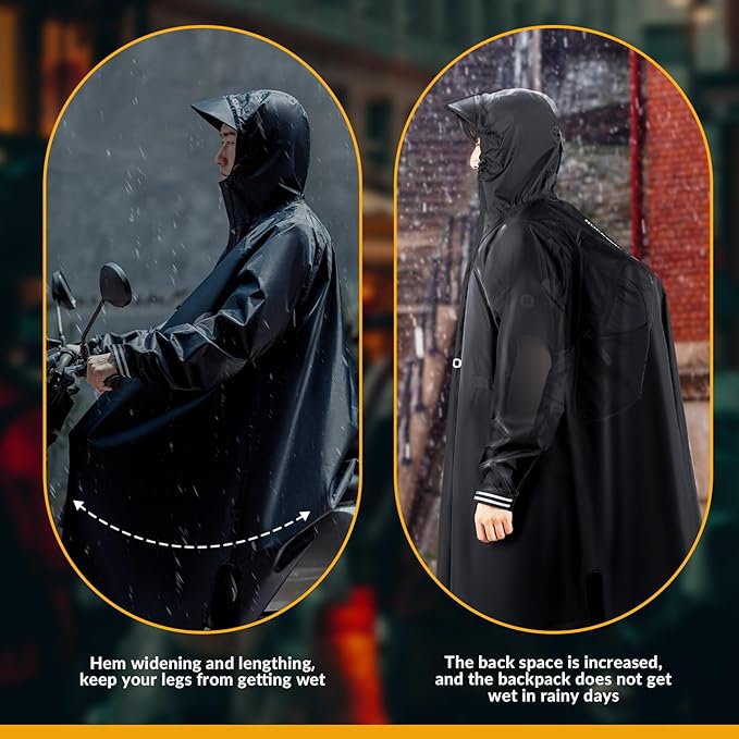 ROCKBROS Impermeable reutilizable, poncho de lluvia con capucha, chaqueta impermeable plegable, multiusos para bicicleta, camping, senderismo y pesca, para hombres y mujeres