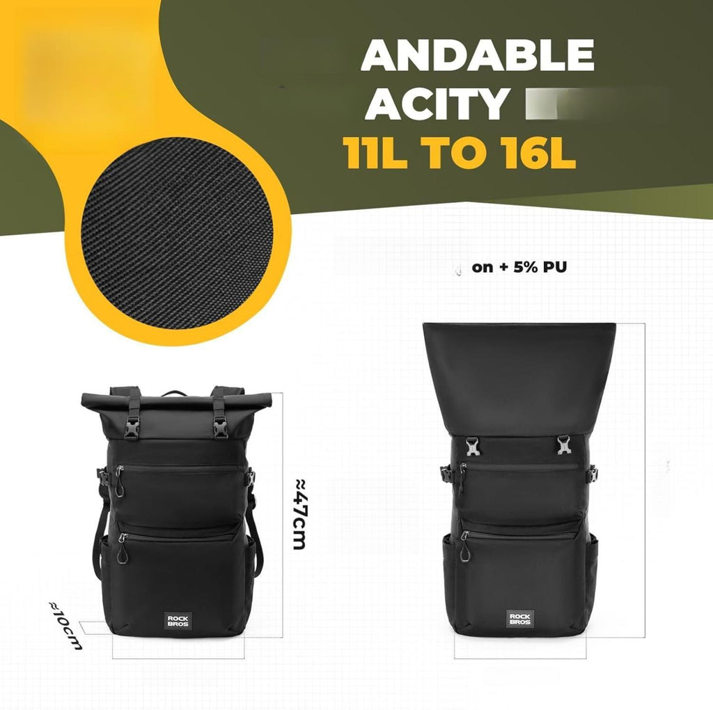 ROCKBROS Bolsa de Bicicleta 3 en 1 para Portaequipajes 11-16L de Capacidad, Bolsa de Ciclismo Multifuncional como Bolsa de Portaequipajes para Bicicleta, Mochila, Bolso Bandolera con Compartimento para Portátil Negro