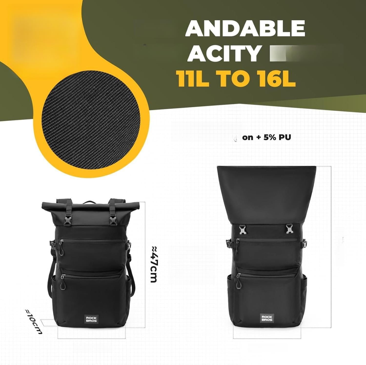 ROCKBROS Bolsa de Bicicleta 3 en 1 para Portaequipajes 11-16L de Capacidad, Bolsa de Ciclismo Multifuncional como Bolsa de Portaequipajes para Bicicleta, Mochila, Bolso Bandolera con Compartimento para Portátil Negro