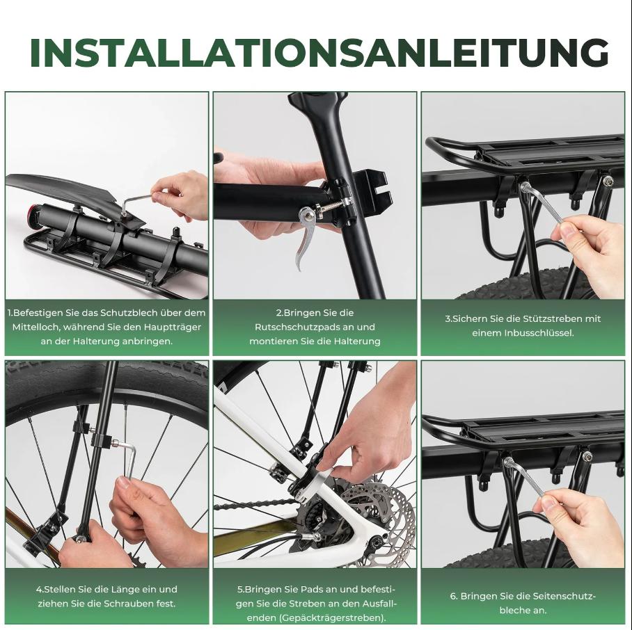 ROCKBROS portapaciente de bicicleta de aluminio robusto y ligero para MTB/trekking de 24–29 inch con guardabarros y reflector, ideal para ir al trabajo y bikepacking