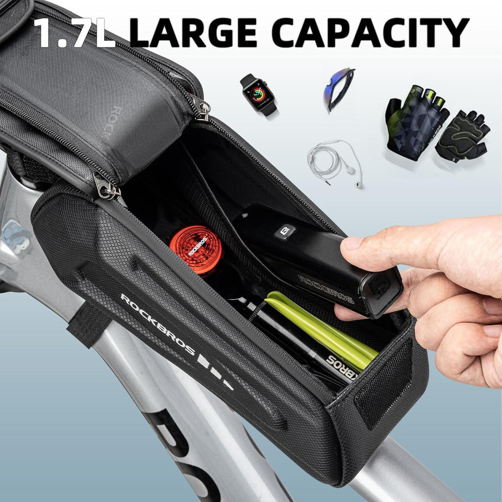ROCKBROS Bolsa de Bicicleta Impermeable Funda de Movil para Smartphone de 6.8 inch Materiales de Alta Calidad Ventana TPU Poliéster & PU Exterior Capacidad de 1.7l Diseño de Logo Reflectante
