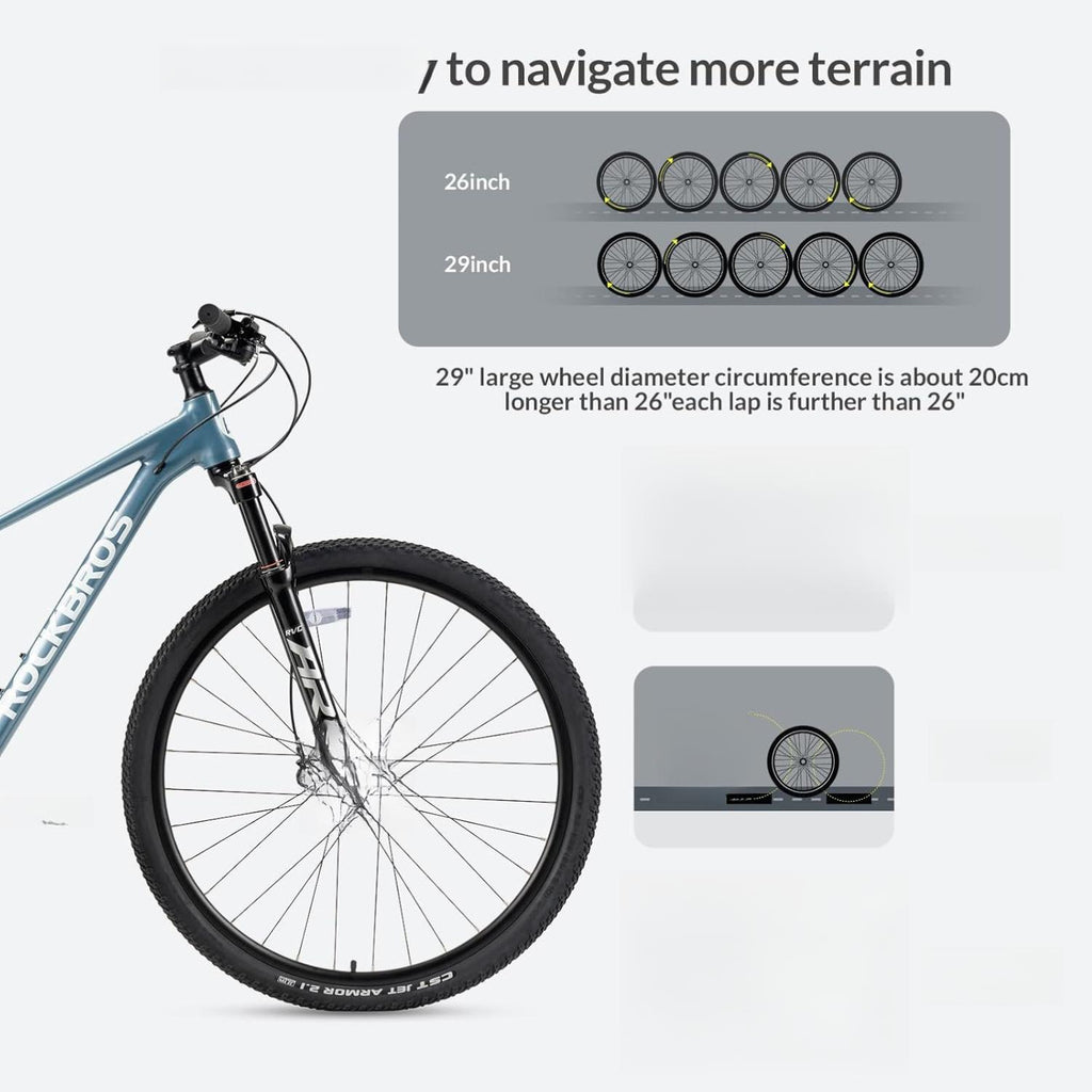 ROCKBROS MT400 bicicleta de montaña de 29 inch de aluminio con CUES U6000, cambio de 10 velocidades, frenos de disco y precarga ajustable del amortiguador para hombres y mujeres