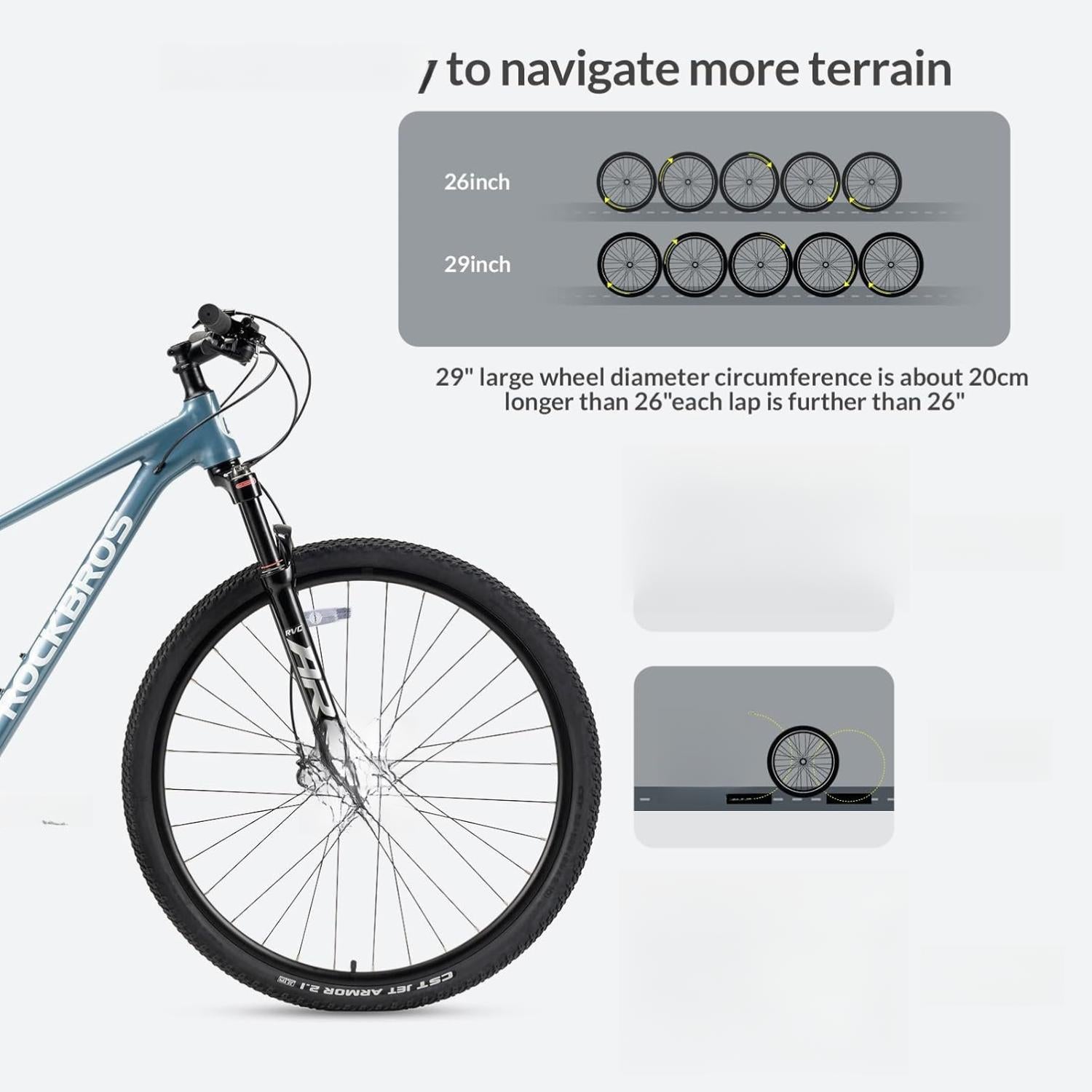 ROCKBROS MT400 bicicleta de montaña de 29 inch de aluminio con CUES U6000, cambio de 10 velocidades, frenos de disco y precarga ajustable del amortiguador para hombres y mujeres