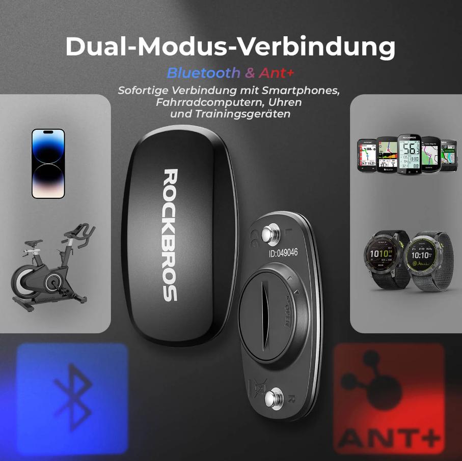 ROCKBROS IP67 monitor de frecuencia cardíaca con correa torácica impermeable, Bluetooth/Ant+, para deporte & natación, monitorización en tiempo real precisa, ultraligero 13 g
