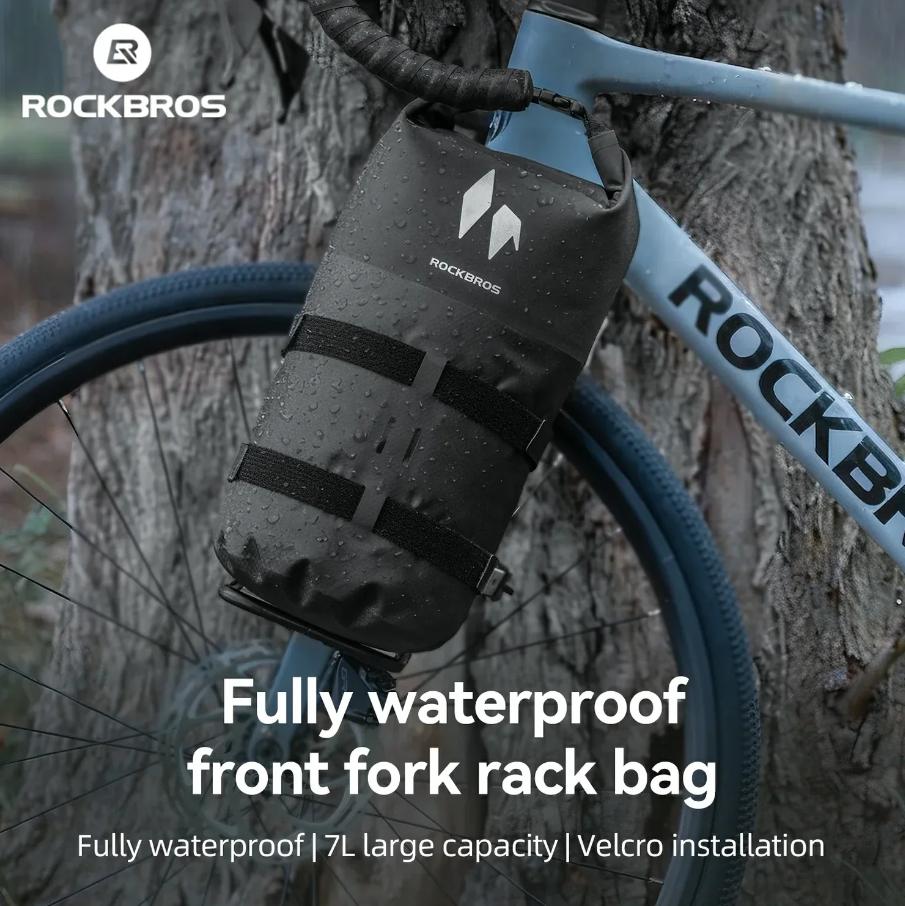 ROCKBROS bolsa impermeable para portapaciente de 7 L AS-156 RideMate para horquilla delantera de poliéster con cremallera y cierre de velcro de tres puntos
