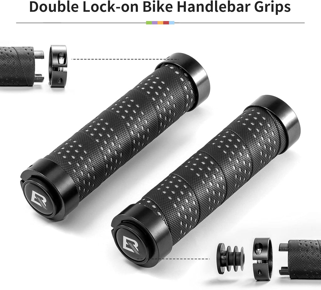 ROCKBROS Antideslizantes y con amortiguación de impactos, empuñaduras de manillar para bicicleta, diseño lock-on para MTB, carretera y e‑bike, en negro/rojo/azul/multicolor