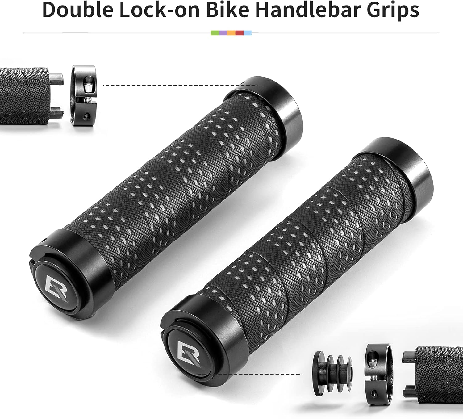 ROCKBROS Antideslizantes y con amortiguación de impactos, empuñaduras de manillar para bicicleta, diseño lock-on para MTB, carretera y e‑bike, en negro/rojo/azul/multicolor